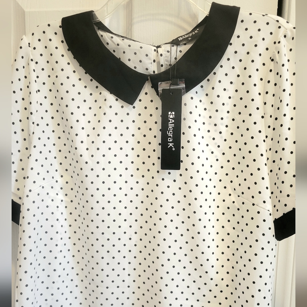 Allegra K Black and White Polka Dot Blouse XL
